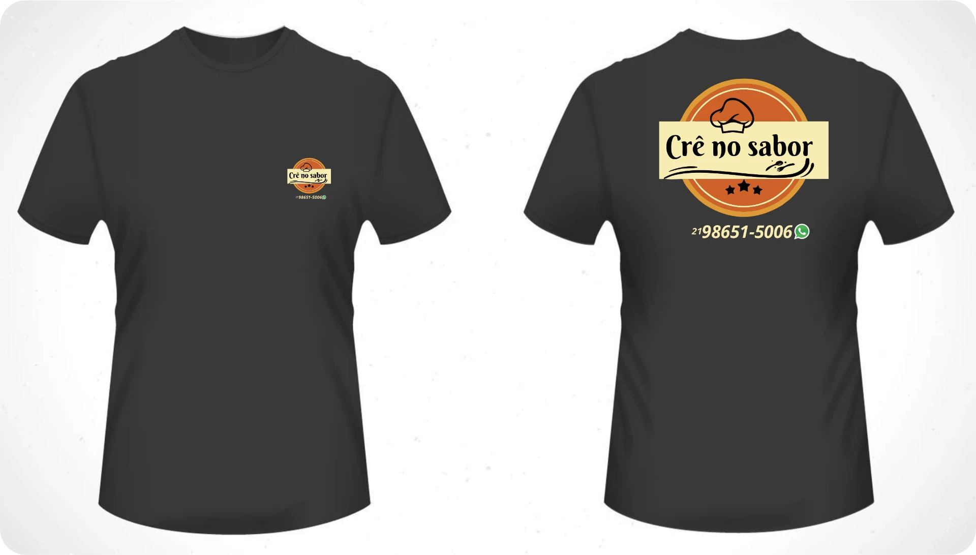 Camisa preta personalizada frente e costas para a Crê no Sabor