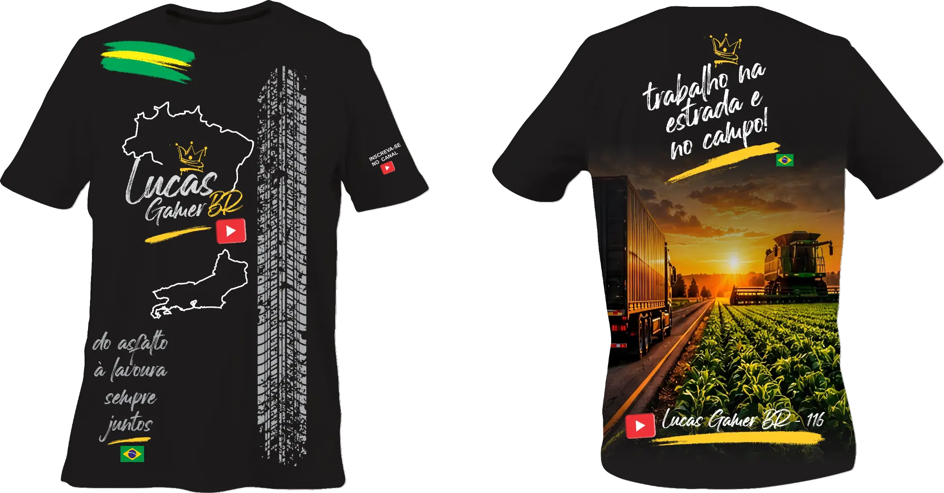 Camisa preta personalizada frente e costas para o canal Lucas Gaber BR