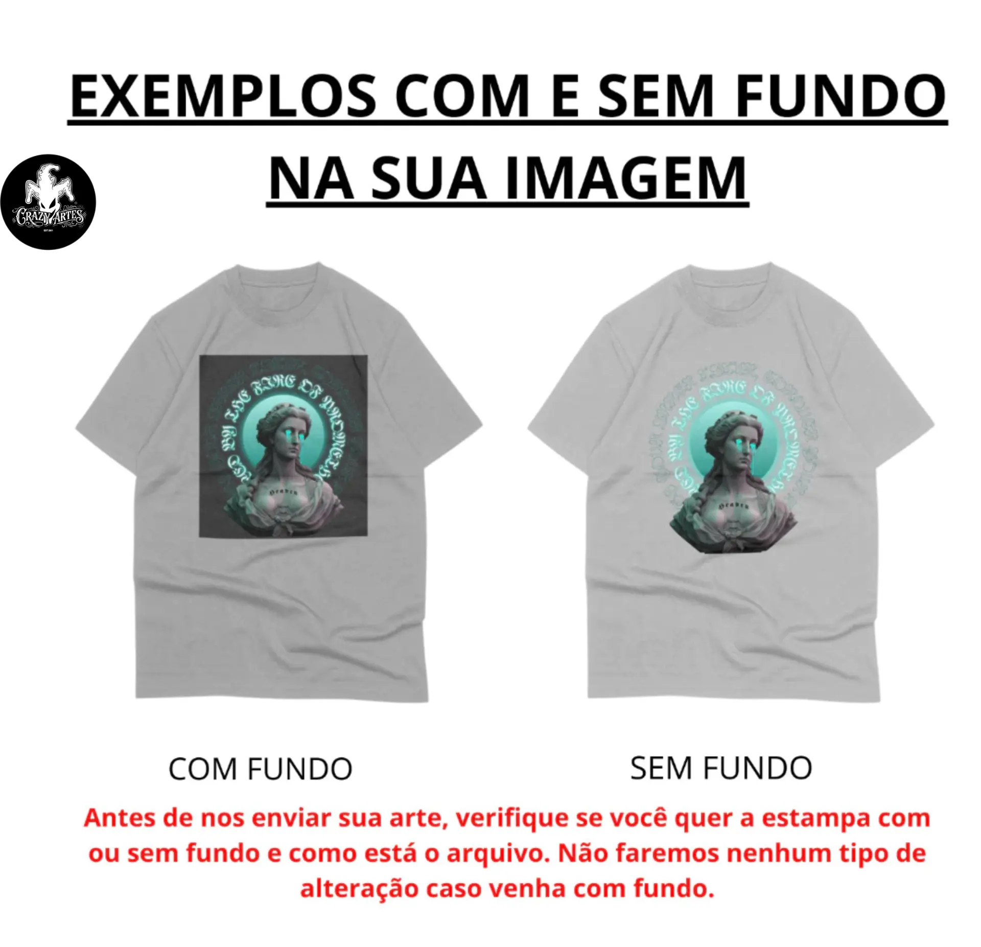 Exemplos de estampa com e sem fundo
